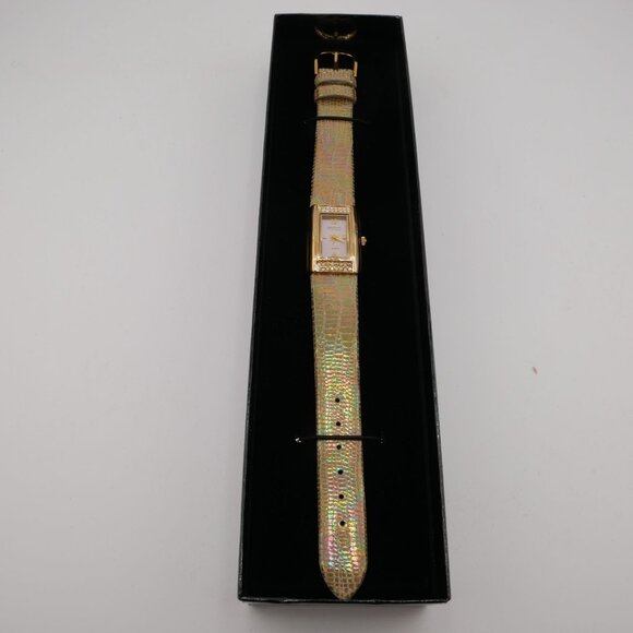 Joan Rivers Classics Collection Gold Watch w/ Aurora Borealis Leather Strap NIB - Picture 4 of 5